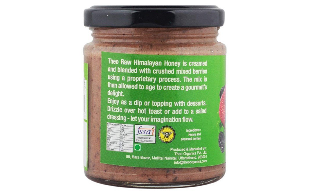 Theo Organics Mixed Berries Creamed Honey    Glass Jar  200 grams